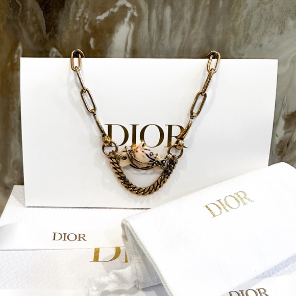Christian DIOR Diorodeo Horse Chain Antiqued Gold Collar Necklace - Picture 7 of 9